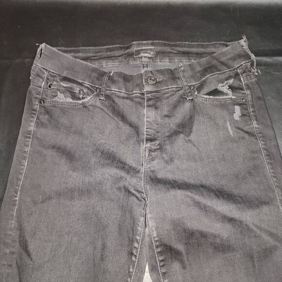 Mother Womens Black The Looker Ankle Fray Distressed Jeans 29 Butt Rip - Picture 3 of 8